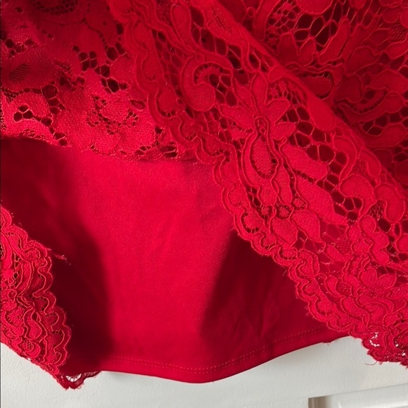 Lauren Ralph Lauren All Over Floral Lace Cherry Red Mini Dress - Size 6 - Picture 8 of 13